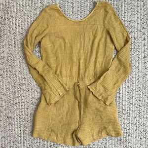 Free people mustard green long sleeve romper with drawstring & pockets sz S